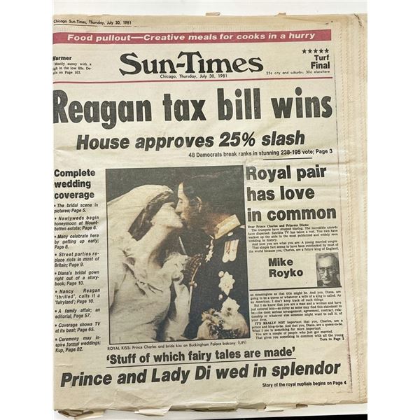 1981 Sun-Times Original Vintage Newspaper - Reagan Tax Bill Wins