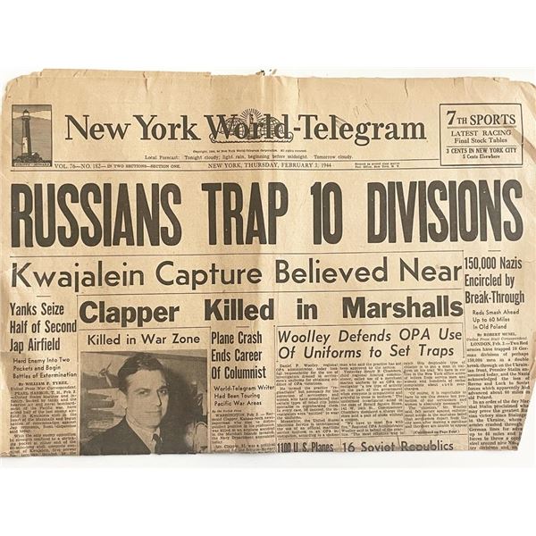 WWII 1944 New York World Telegram Original Vintage Newspaper