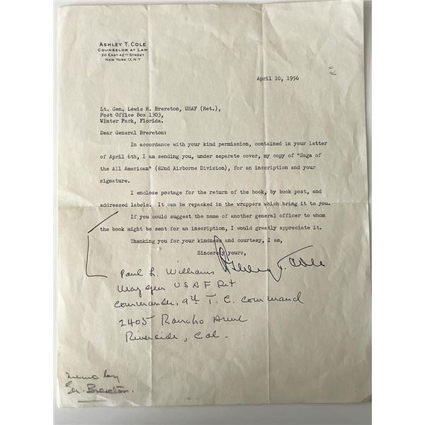 Author Ashley T. Cole signed letter