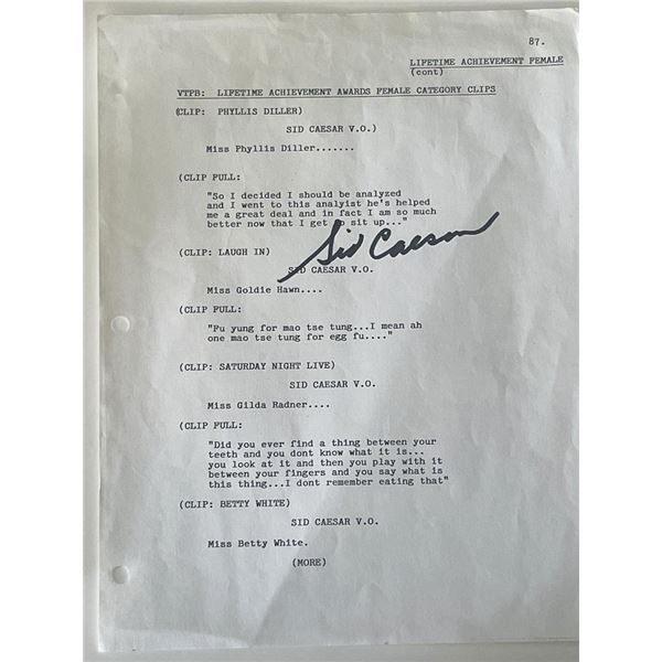 Comedian Sid Caesar signed script