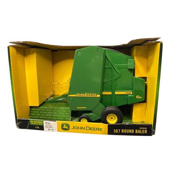 John Deere 567 Round Baler Die-Cast Metal 15689 1/16 Scale In Original Box