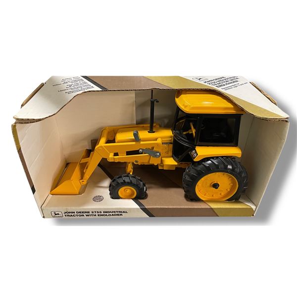 John Deere 2755 Industrial Tractor with End Loader - Ertl #5677 - 1:16 Scale Diecast in Original Box
