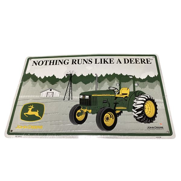 John Deere Embossed Metal Advertising Sign - 18" x 12""