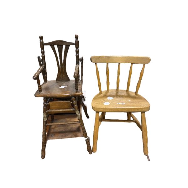 Vintage Wood Child's Chair & Doll's High Chair