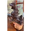 Image 3 : Hand Carved Wood Foo Dog Statue - 12" x 7" x 14" Tall