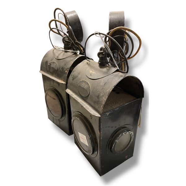 Pair of Antique Brass-Trimmed Lanterns