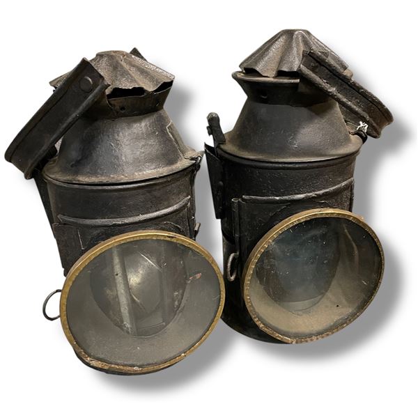 Pair of Antique Brass-Trimmed Lanterns