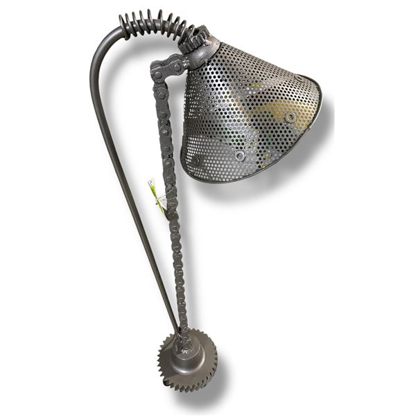 Perforated Metal Cone Lamp with Gear & Chain Base