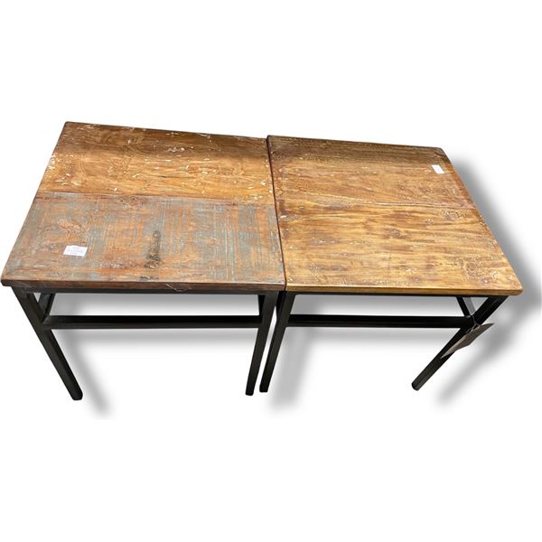 Pair of Rustic Wood & Iron Side Tables