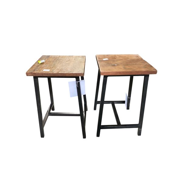 Pair of Rustic Wood & Iron Stools