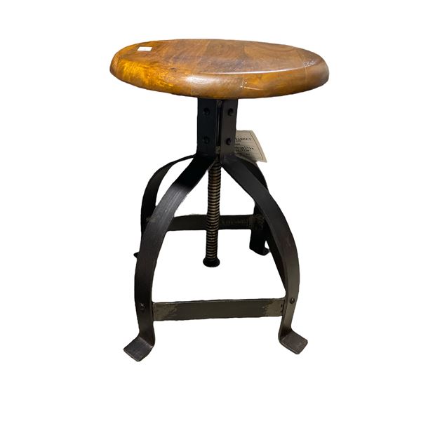 Mango Wood & Iron Adjustable Stool (13 x 13 x 19.75"