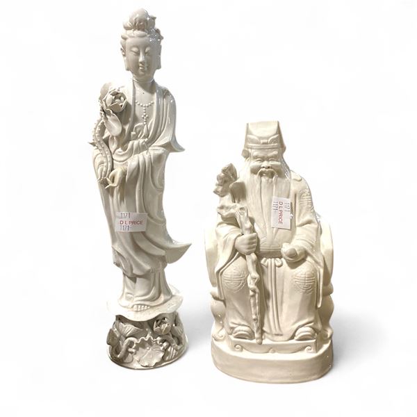 2 White Porcelain Deity Statues - Tallest is 15"