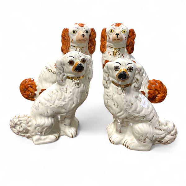 4 Vintage English Staffordshire Mantle Dogs