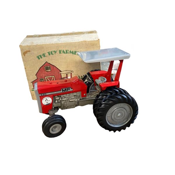 Vintage Massey Ferguson 590 MF Toy Tractor by The Toy Farmer - Red & Silver Die-Cast Model with Cano