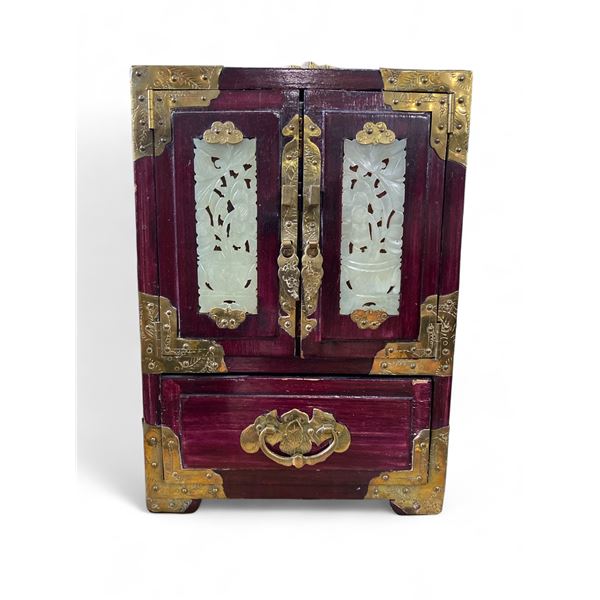 Asian  Jewelry Box & 2 Glazed Pottery 8" Figurines