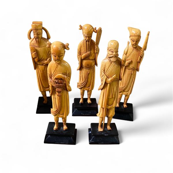 5 Asian Deity Statues - 7" Tall on 1.5" x 2" Bases