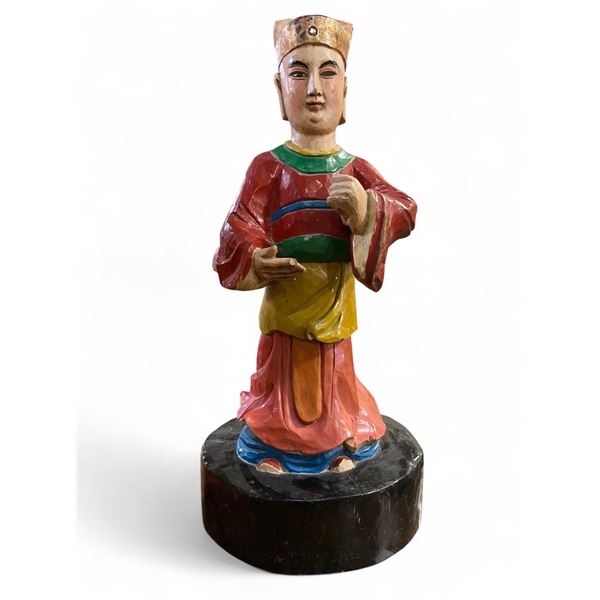 Vintage Hand Carved Wooden  Asian Deity Statue - 18" Tall