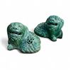 Image 1 : 2 Vintage Green Glazed Ceramic Foo Dog Figurines - 7" wide x 5" tall each