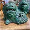 Image 2 : 2 Vintage Green Glazed Ceramic Foo Dog Figurines - 7" wide x 5" tall each