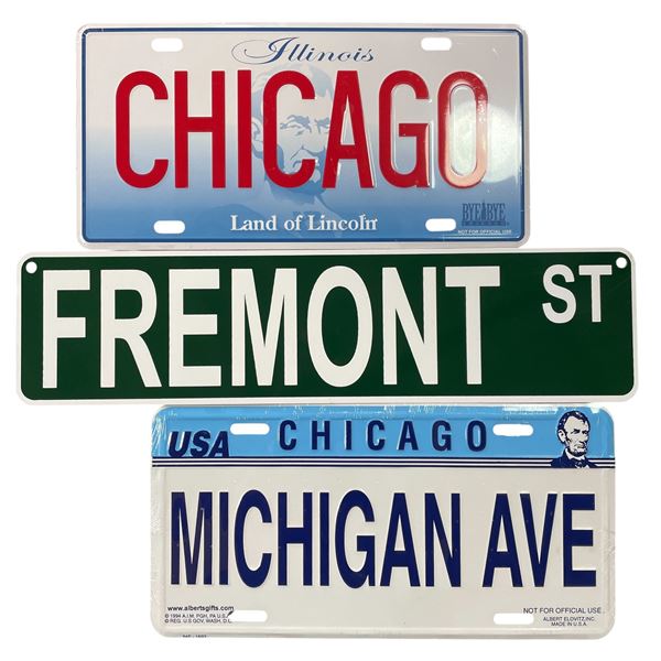 Group of License Plates - Michigan, Illinois & Fremont St