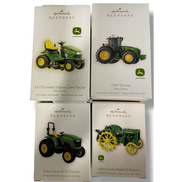 4 Hallmark Keepsake John Deere Ornaments (Model D, 4120, LA135 Limited Edition, 7930 Tractor)