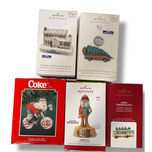 5 Hallmark Keepsake Ornaments - Duck Dynasty Uncle Si (2014), Griswold Christmas Vacation, Coca-Cola