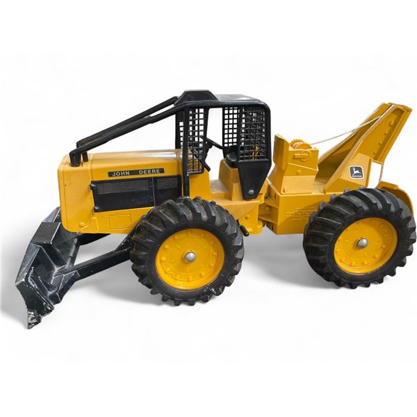Vintage John Deere Yellow Skidder with Grapple - Diecast Toy Tractor