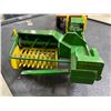Image 2 : John Deere Baler Diecast Metal with Brown Wooden-Style Wagon - Vintage Farm Toy Set