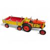 Image 1 : Vintage Tin Wind-Up Tractor with Red & Yellow Wagon - Collectible Farm Toy