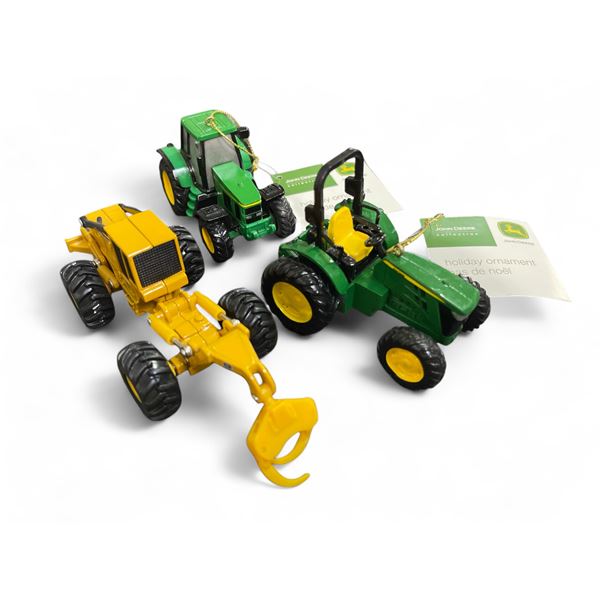 Set of 3 John Deere Diecast Tractors with Implements - Farm Toy Collectibles