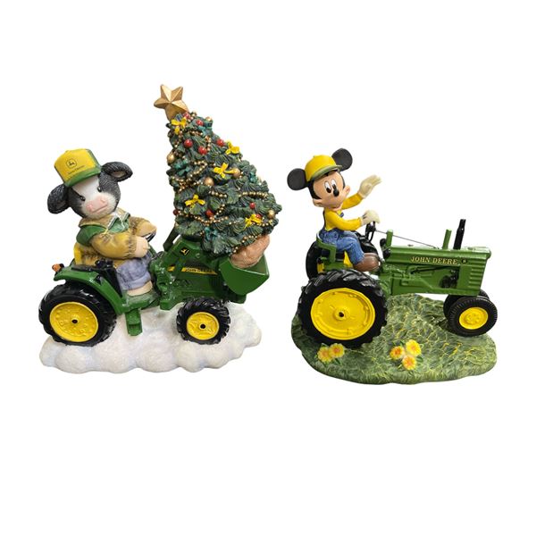 John Deere Character Figurine Tractors - Mickey Mouse & Cow with Christmas Tree