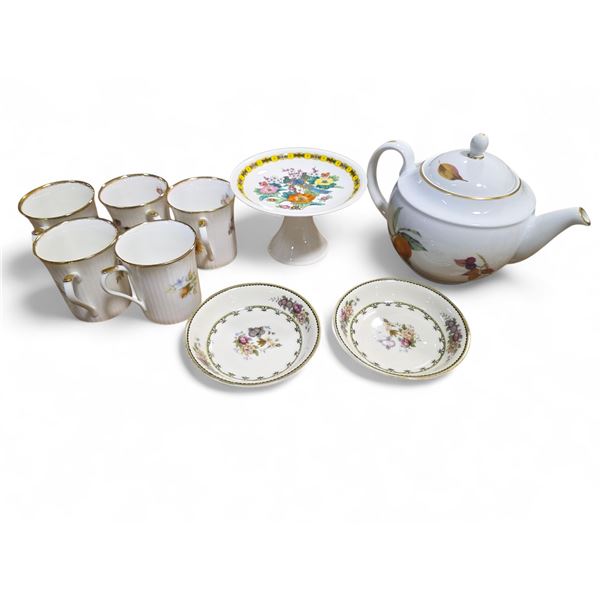 9 Pcs. China Selection - Eversham Tea Pot, Noritake, Royal Heritage and Mikasa China