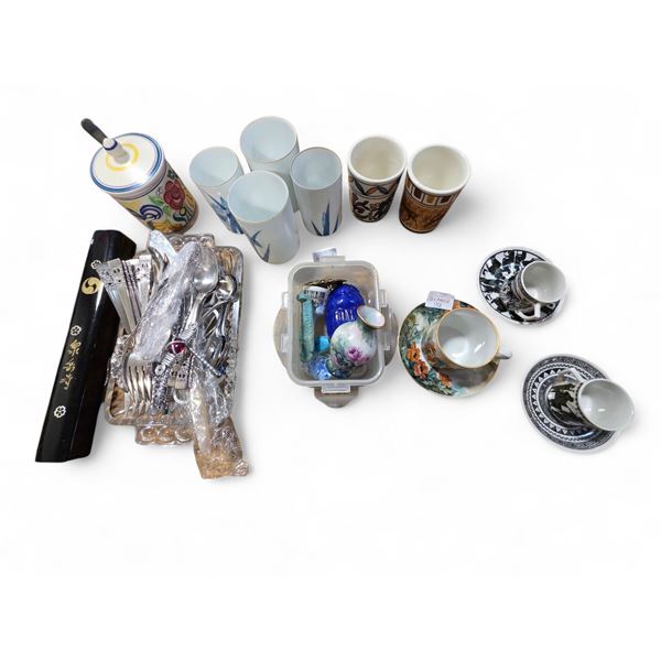 Shelf of China, Flatwear, Enameled Scarab Brooch and More