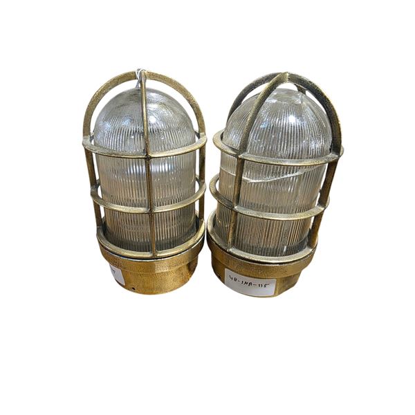 Pair of Vintage Brass Bulkhead Lights - Glass is intact
