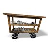 Image 1 : Industrial Mango Wood Console on Iron Wheels - 17" deep  x 48" wide x 36" tall - Contents are not in