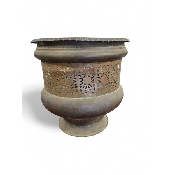 Large Antique Brass Planter from Cairo, Egypt -  19" Tall x 19" Diameter