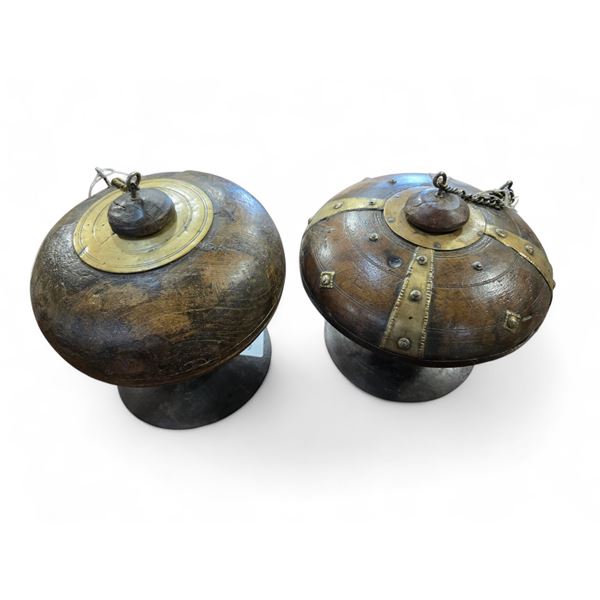 2 Antique Indian Tobacco Containers on Stands