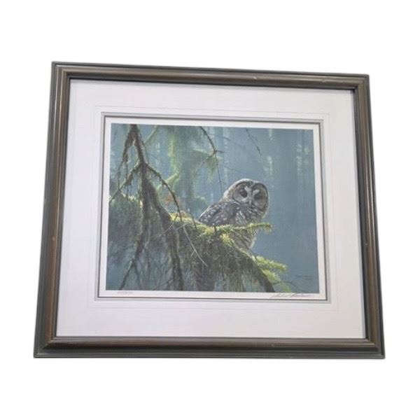 Signed Ltd. Edition Robert Bateman Print "Mossy Branched Spotted Owl" - #3159/4500 - 30" x  26" fram