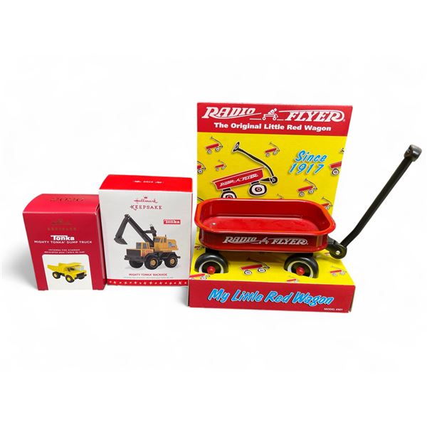 Radio Flyer Wagon Model & 2 Tonka Hallmark Keepsake Ornaments in Original Boxes