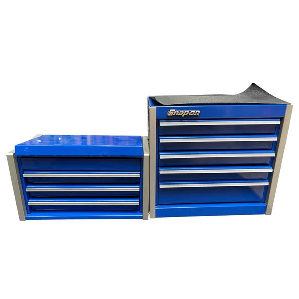 2 New Mini Snap-On Royal Blue Metal Tool Cabinets - Largest is 4.5" x 9" x 8" tall