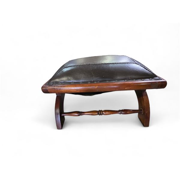 Leather Topped Regency Style Wood Ottoman - 24" x 20" x 18" tall