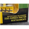 Image 2 : John Deere  X585 Garden Tractor w/Attachments - Ertl  1:16 Scale Diecast #15509 in Original Box