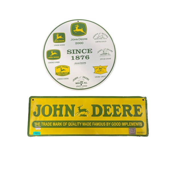 2 John Deere Metal Novelty Signs - 12" Diameter & 6" x 18" signs