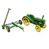 Image 1 : John Deere Vintage Style Tractor with Harvest Attachment - 1:32 Scale Diecasts - No Boxes