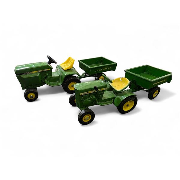 2 John Deere Mini Utility Tractor & Dump Cart Sets - Ertl Diecast Models - Do not know if they were 