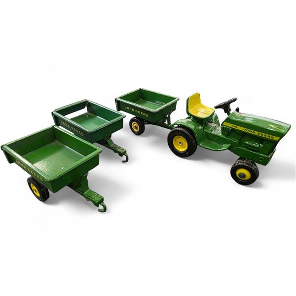 1 John Deere Diecast Mini Tractor with 3 Dump Carts - No Boxes