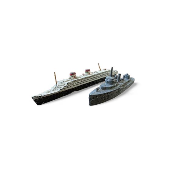 Vintage Tootsie Toy "K880 Naval Destroyer" &  Dinky Toys "Ocean Liner" - No Boxes