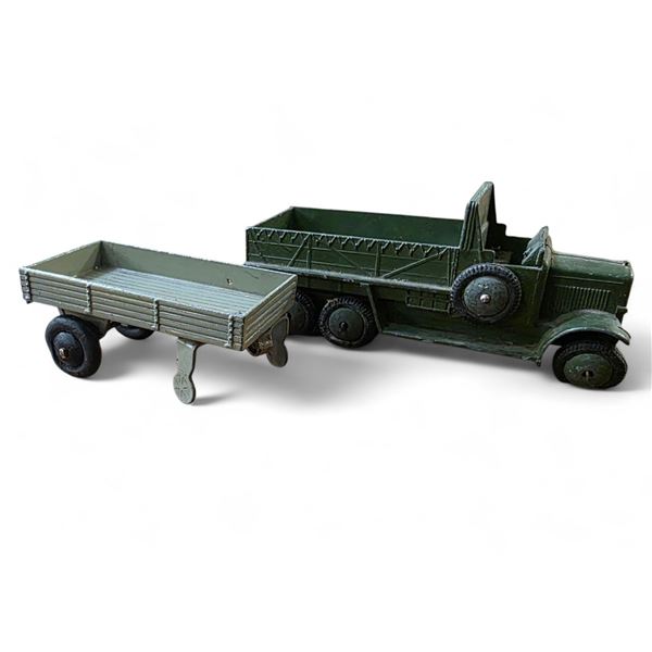 Vintage Dinky Toy "Military Truck" & "Flat Truck Trailer" by Meccano England - No Boxes