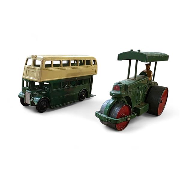 Vintage Dinky Toys "Double Decker Bus" & "Aveling Barford Diesel Roller" by Meccano England - No Box