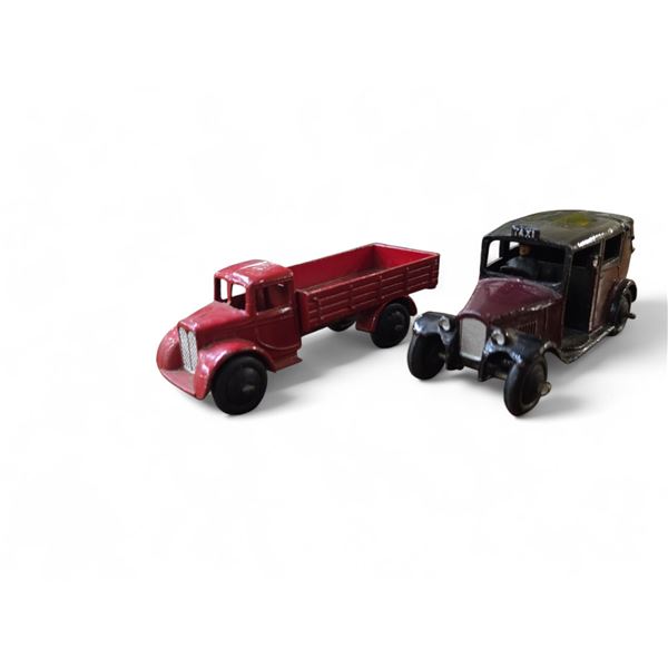 Vintage Dinky Toys "Taxi with Driver" & "Red Motor Truck" by Meccano England - No Boxes